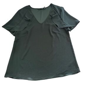 H by Halston Ruffle Sleeve Short Sleeve Top - Womens Size 12 - Black